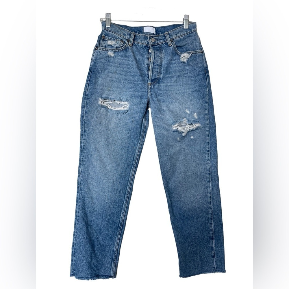 Boyish‎ The Tommy Stretch High Rise Distressed Straight Leg Raw Hem Jeans 26